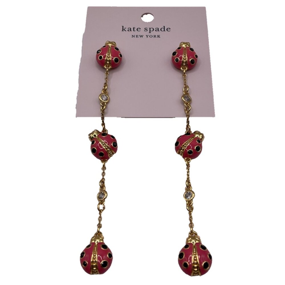Kate Spade Earrings Ladybug Linear Earring Pink Dangle New Nature Jewelry Gift